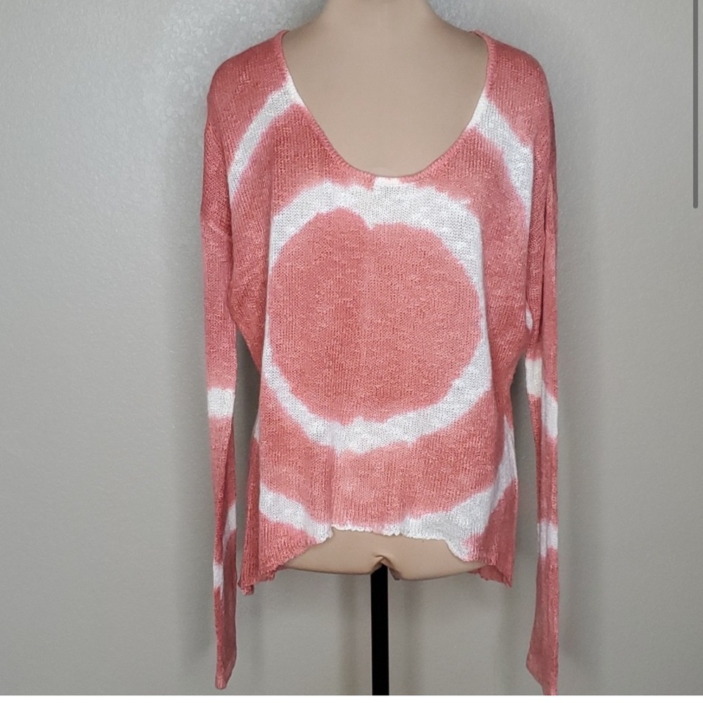 NWOT, Elan, coral & white, tie dye, lightweight, knit sweater